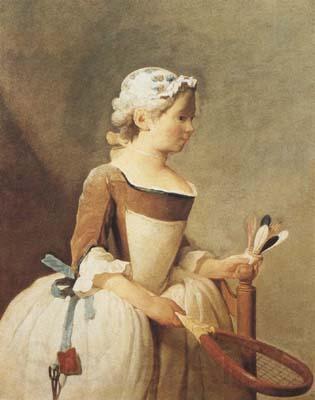 Jean Baptiste Simeon Chardin Girl with a Racquet and Shuttlecock (mk08) Spain oil painting art